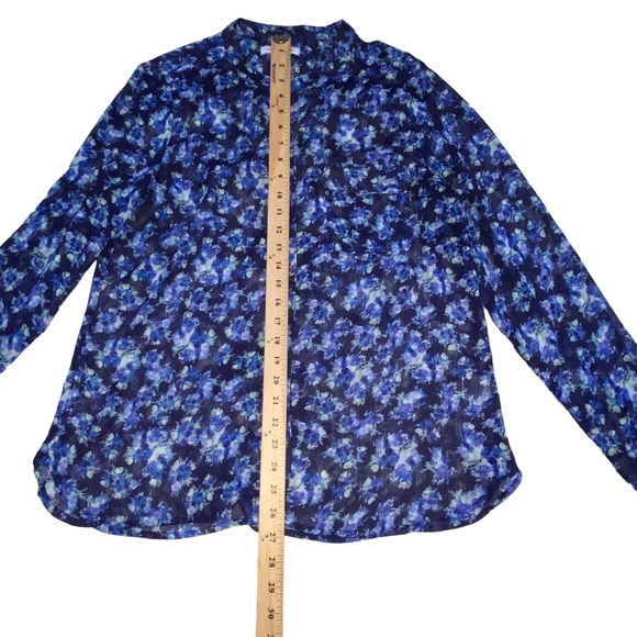 Liz Claiborne Sheer Blue Floral Button Down Blouse Top - Women’s Large - Picture 4 of 11
